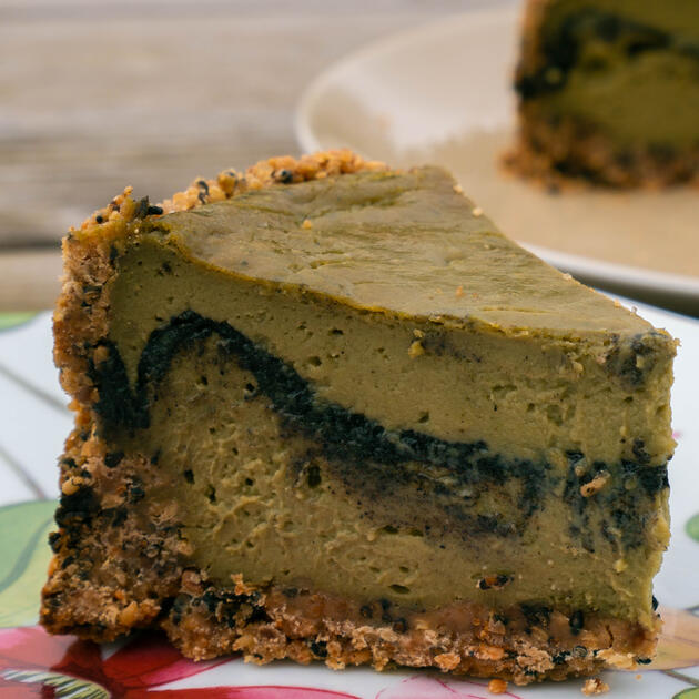 Flan matcha-sésame noir